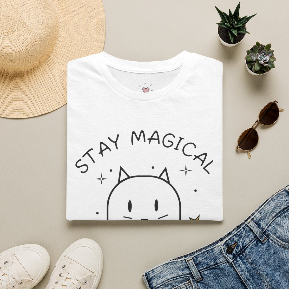 Stay Magical Cat tee folded